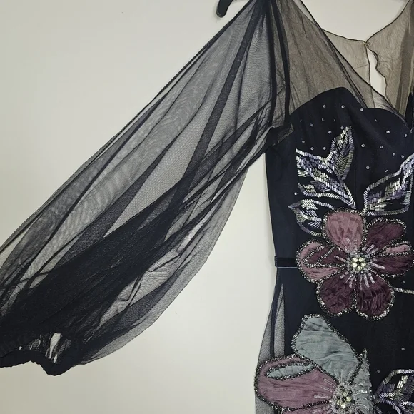 Marchesa Notte Women's Beaded Floral Tulle Gown Size 8 - Picture 11 of 15